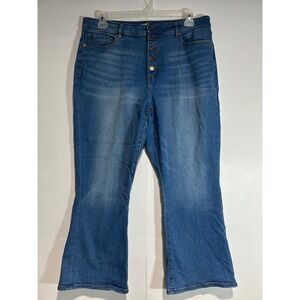 LOFT Jeans Womens size 14 Blue The Kick Crop Button Fly Denim Flare Classic